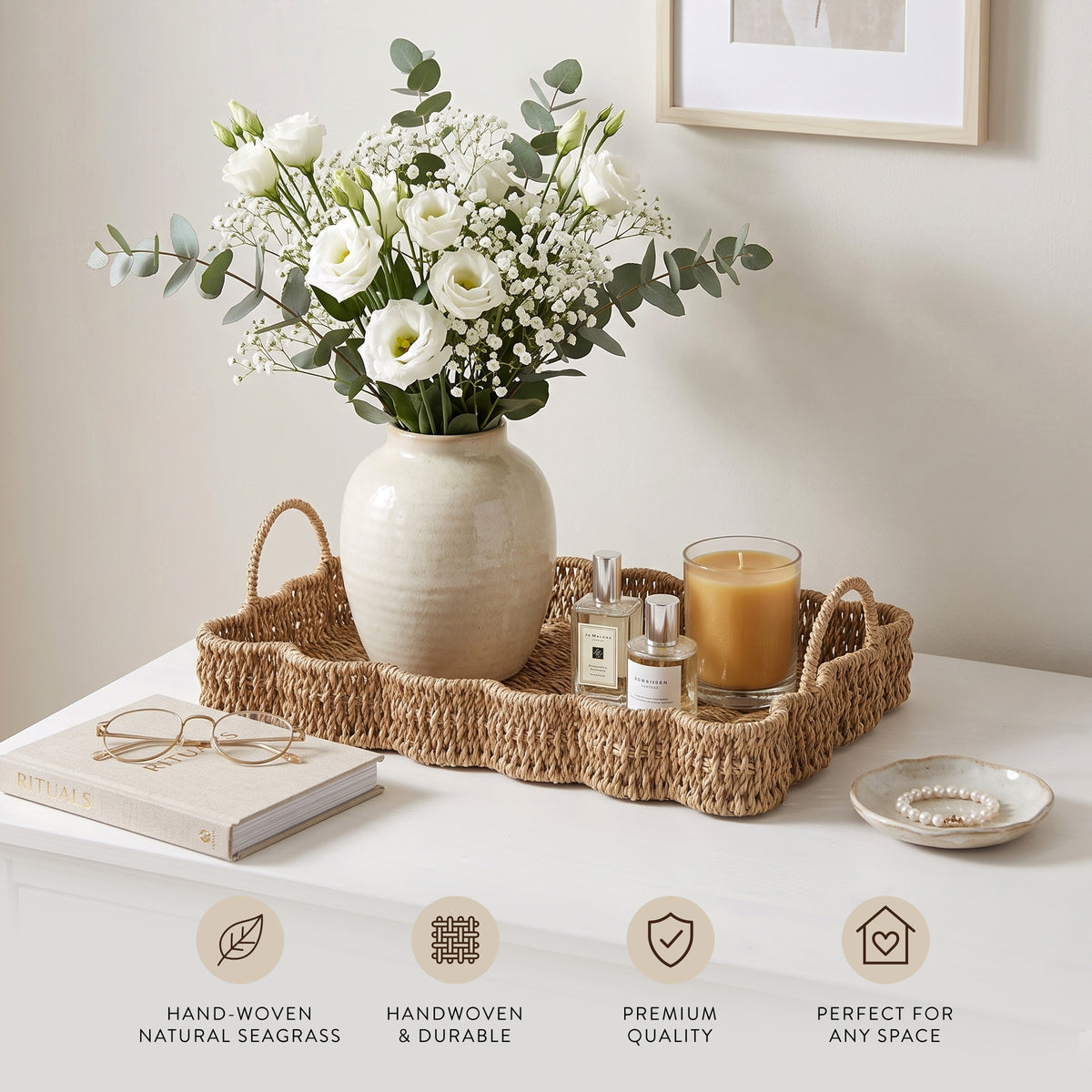 Seagrass Scalloped Tray with Handles 2pk AU