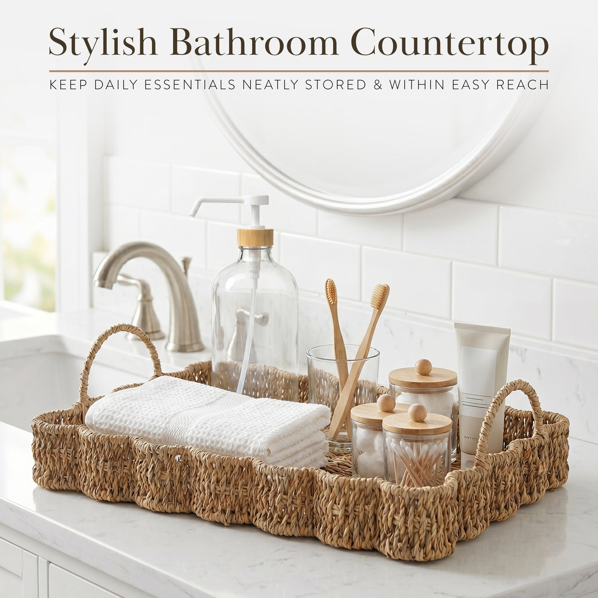 Seagrass Scalloped Tray with Handles 2pk AU