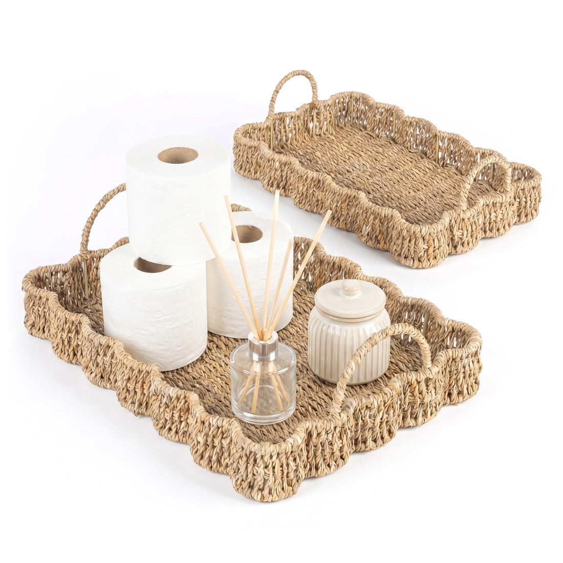Seagrass Scalloped Tray with Handles 2pk AU