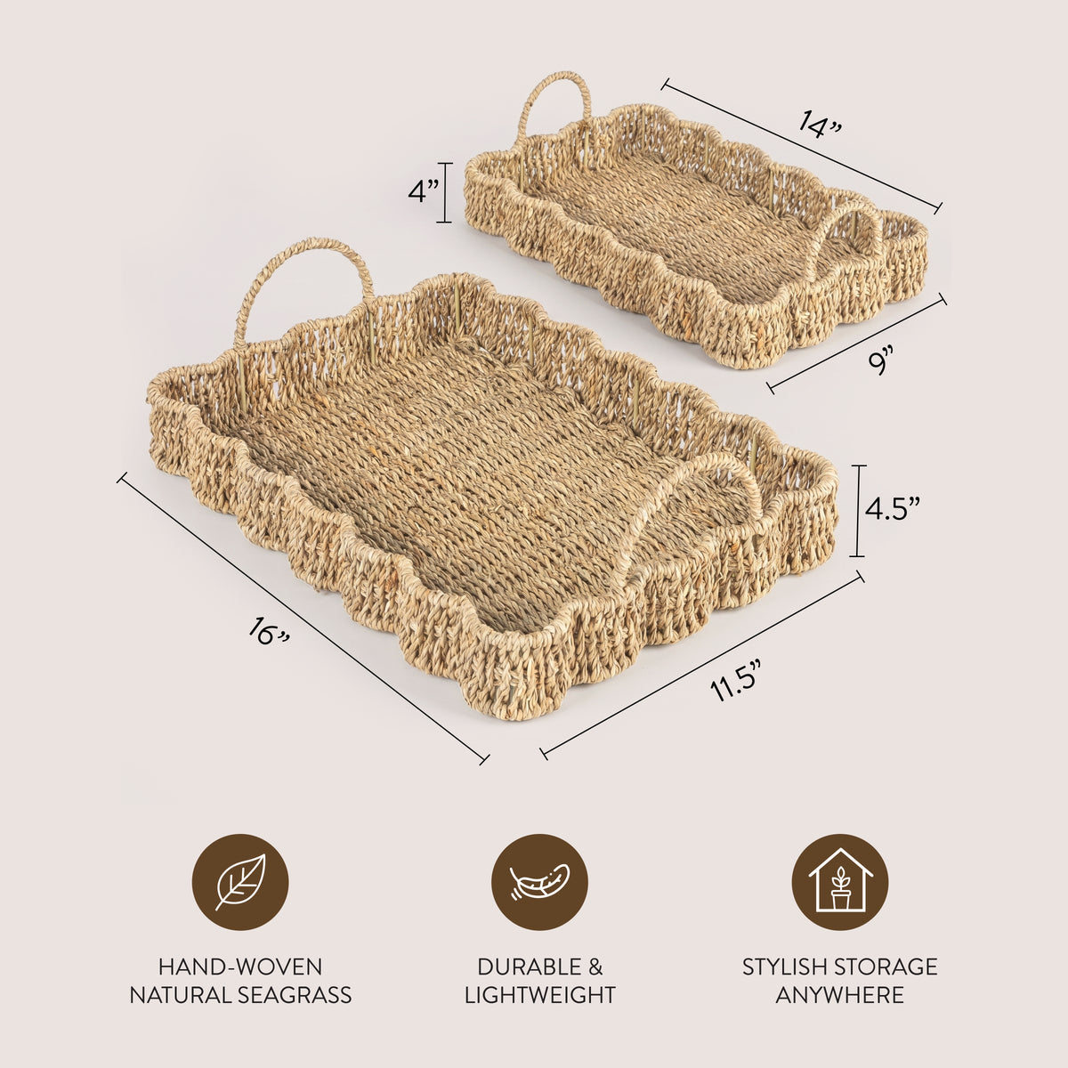 Seagrass Scalloped Tray with Handles 2pk AU