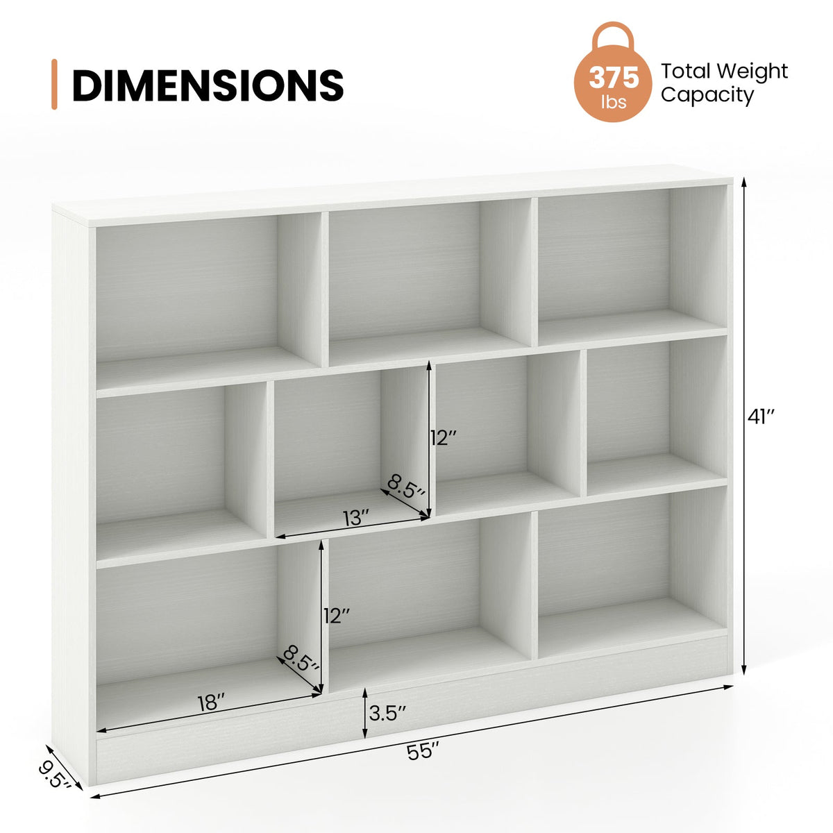 41 inches Wooden Toy Storage Organizer with 10 Cubes for Classroom Daycare Nursery Kindergarten-White