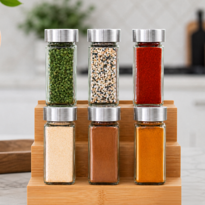 6 pk Rectangle Spice Jar with Silver Lid