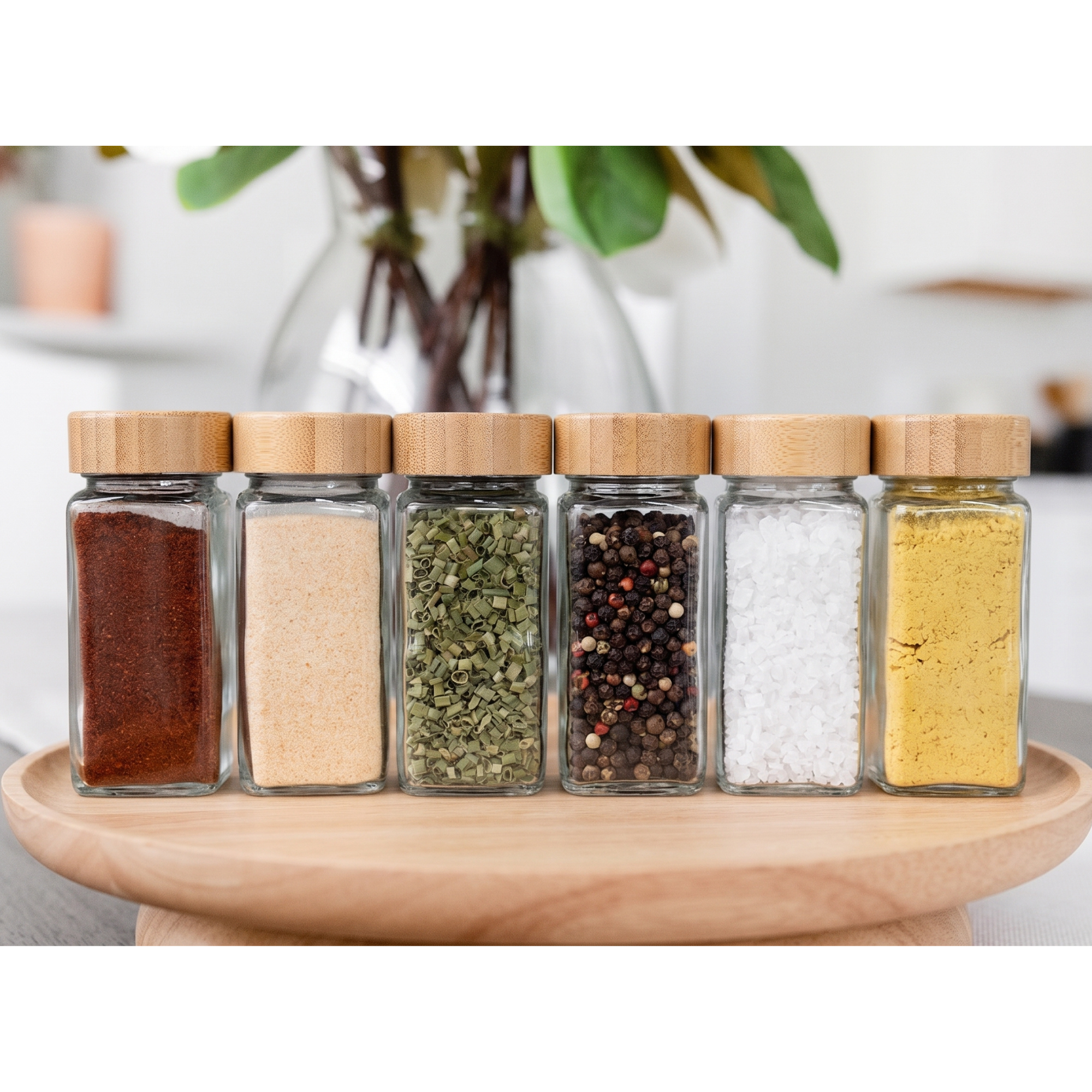 6Pk Rectangle Spice Jar with Bamboo Lid