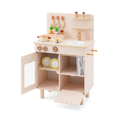 Wooden Play Kitchen Set for Kids with Stove, Sink &amp; Faucet