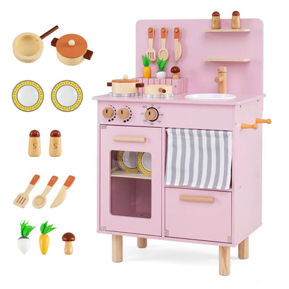 Wooden Play Kitchen Set for Kids with Stove, Sink &amp; Faucet
