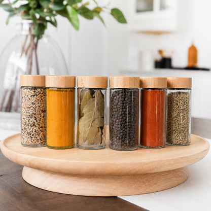 6 pk Round Spice Jar with Bamboo Lid