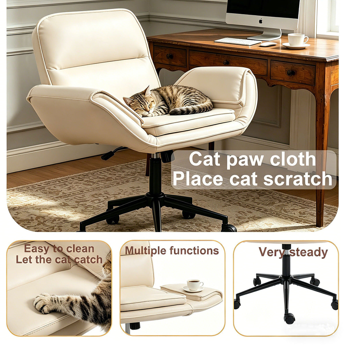 Criss Cross Swivel Desk Chair With Adjustable Armrests &amp; Wheels For Home Office