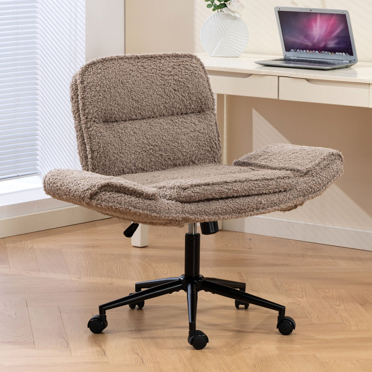 Criss Cross Swivel Desk Chair With Adjustable Armrests &amp; Wheels For Home Office