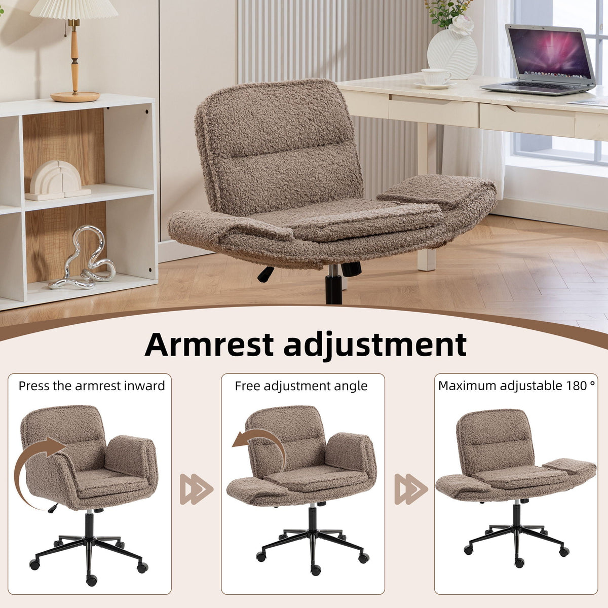 Criss Cross Swivel Desk Chair With Adjustable Armrests &amp; Wheels For Home Office