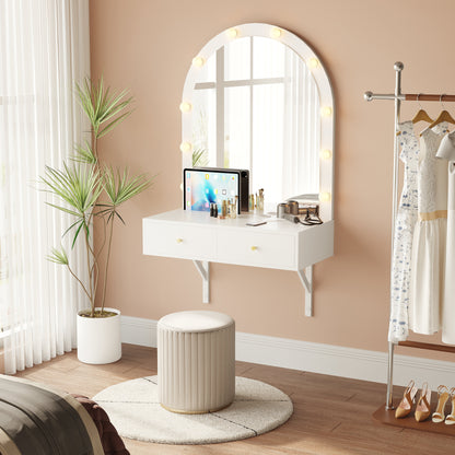Floating Makeup Vanity Desk with Mirror &amp; 3-Color Lights
