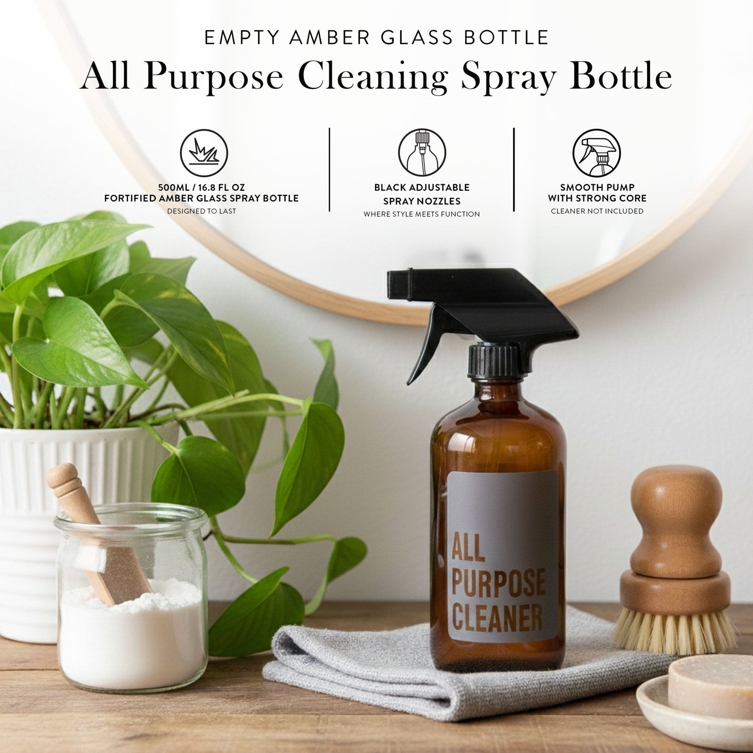 All Purpose Cleaner Glass Amber Bottle 500ml - Savvy &amp; Sorted