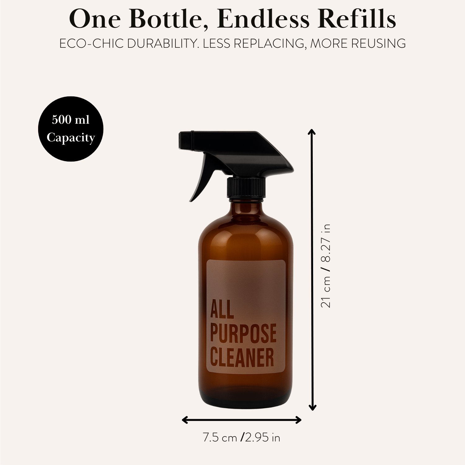All Purpose Cleaner Glass Amber Bottle 500ml - Savvy &amp; Sorted