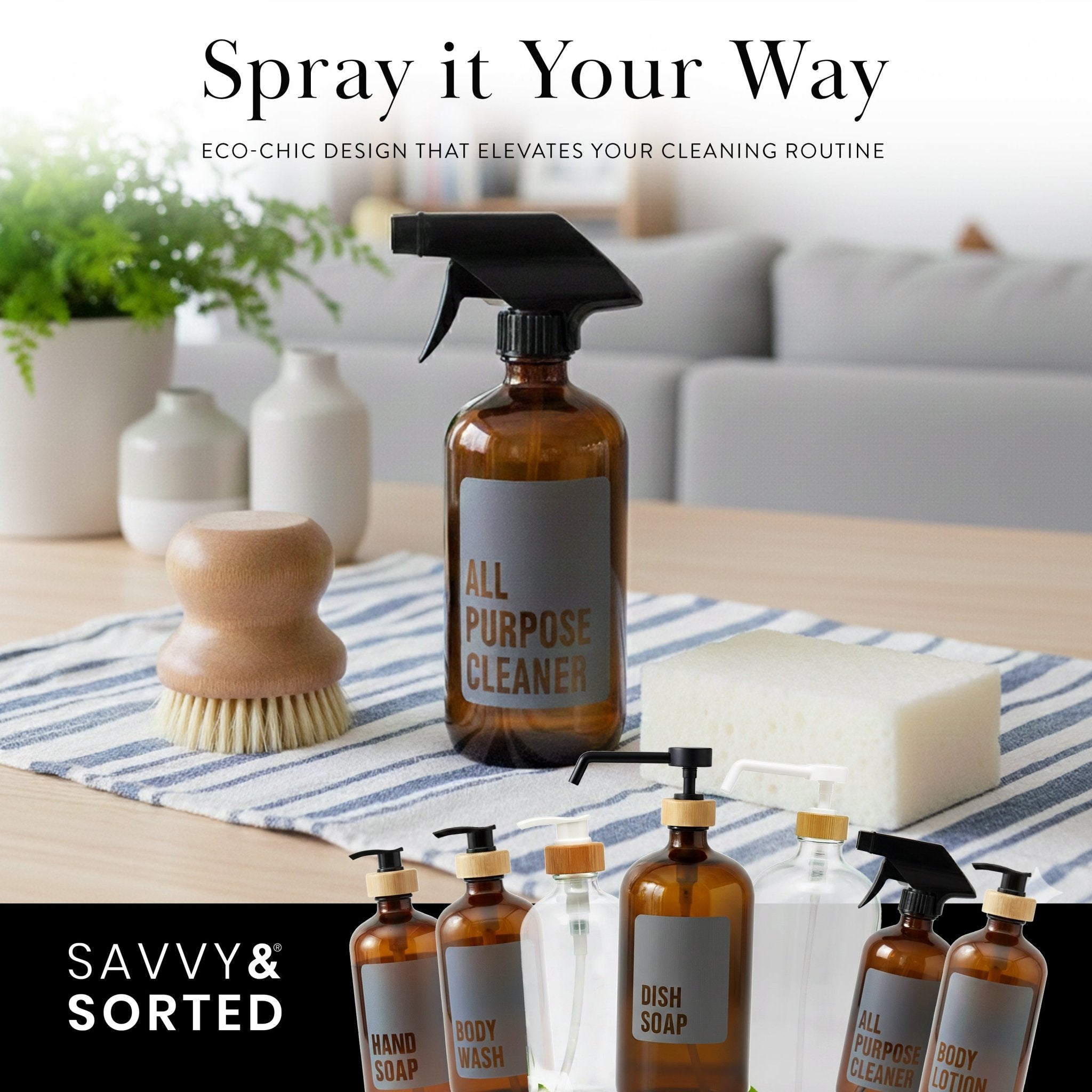 All Purpose Cleaner Glass Amber Bottle 500ml - Savvy &amp; Sorted