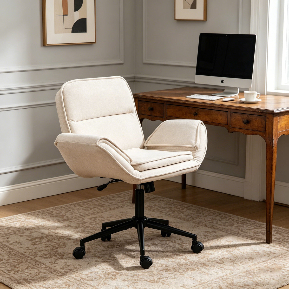 Criss Cross Swivel Desk Chair With Adjustable Armrests &amp; Wheels For Home Office