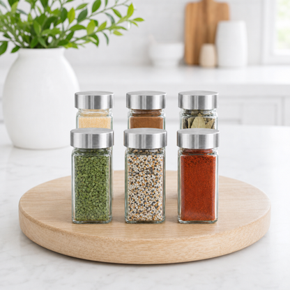 6 pk Rectangle Spice Jar with Silver Lid