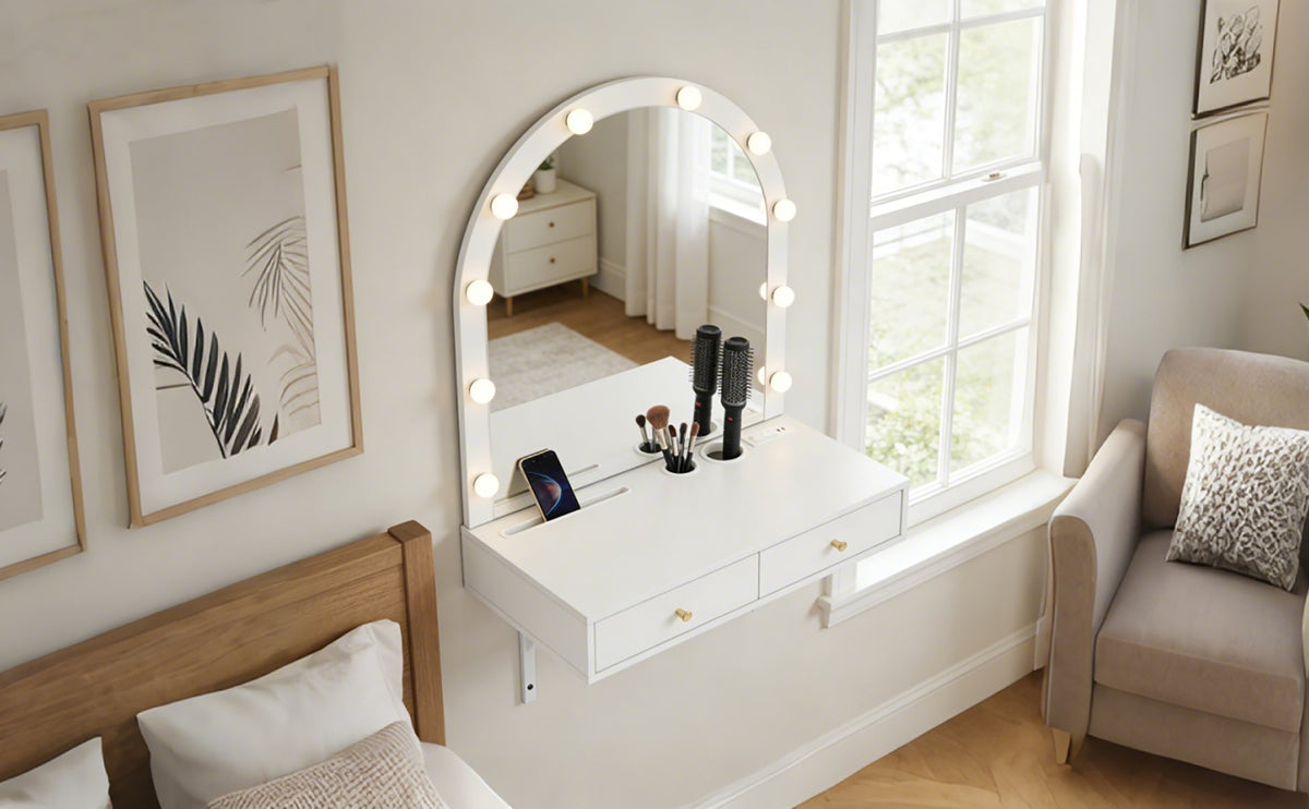 Floating Makeup Vanity Desk with Mirror &amp; 3-Color Lights