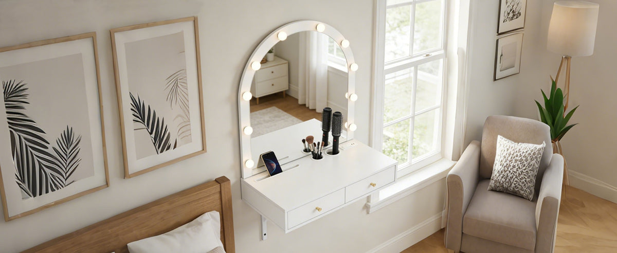 Floating Makeup Vanity Desk with Mirror &amp; 3-Color Lights