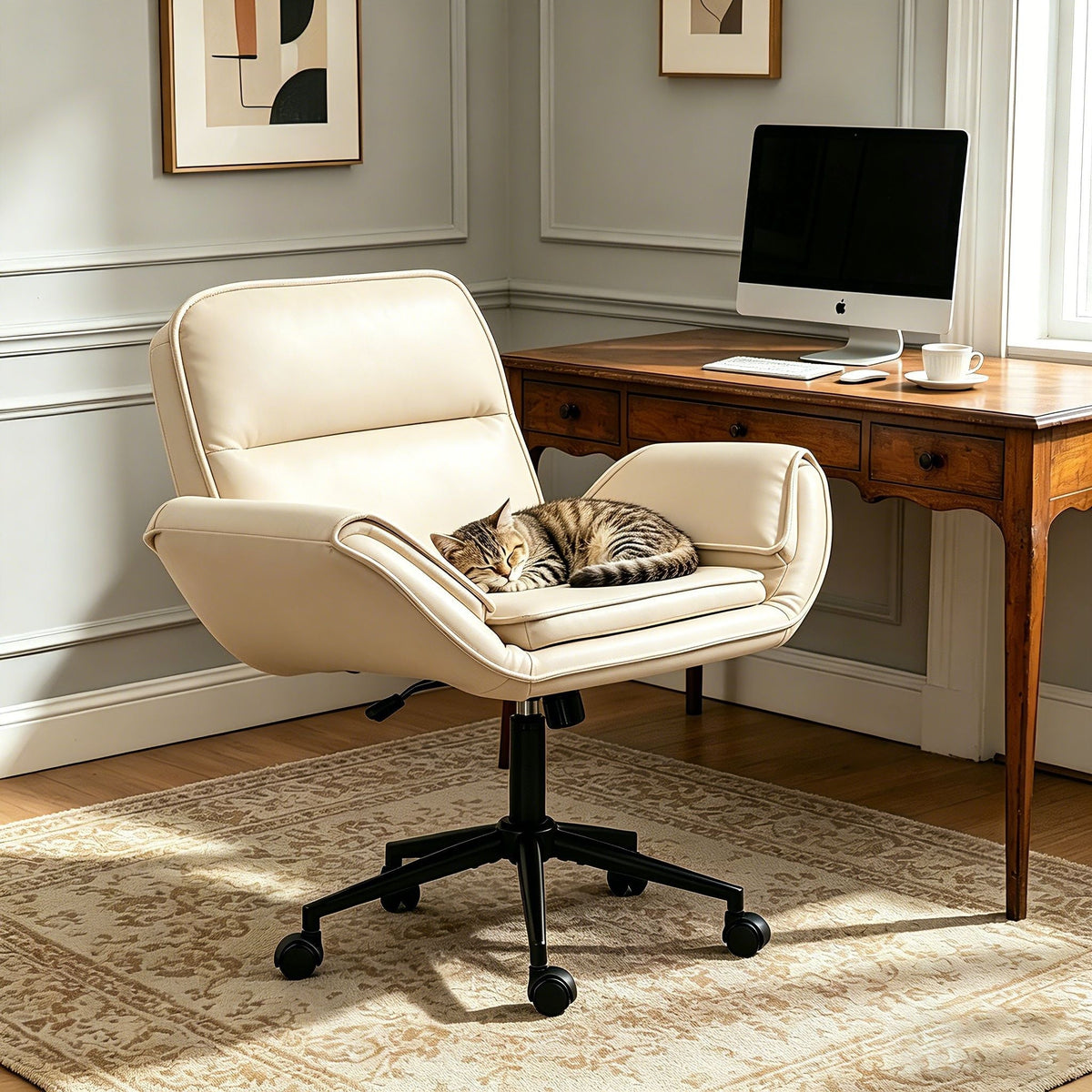 Criss Cross Swivel Desk Chair With Adjustable Armrests &amp; Wheels For Home Office