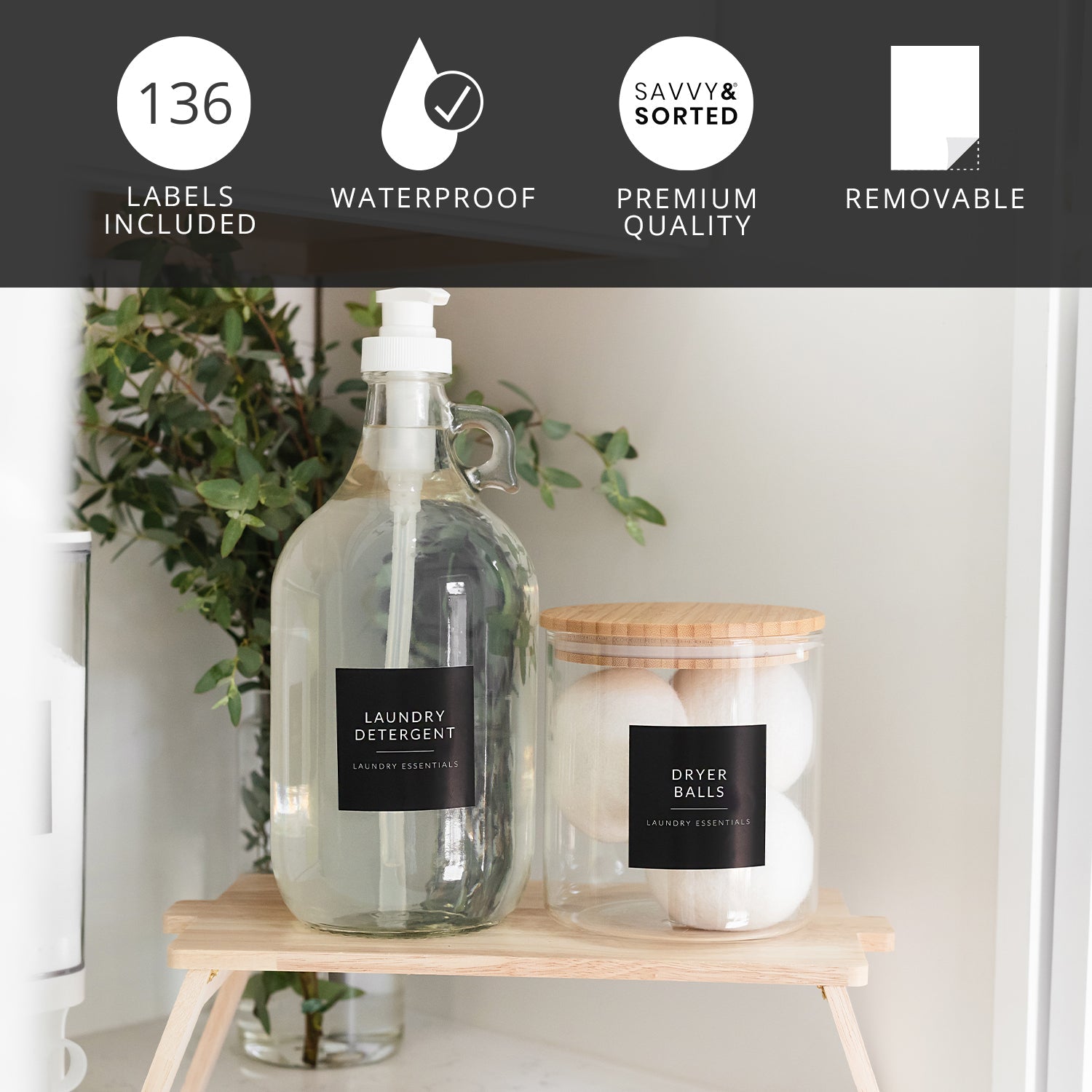 Black Minimalist Home Laundry Labels - Savvy &amp; Sorted