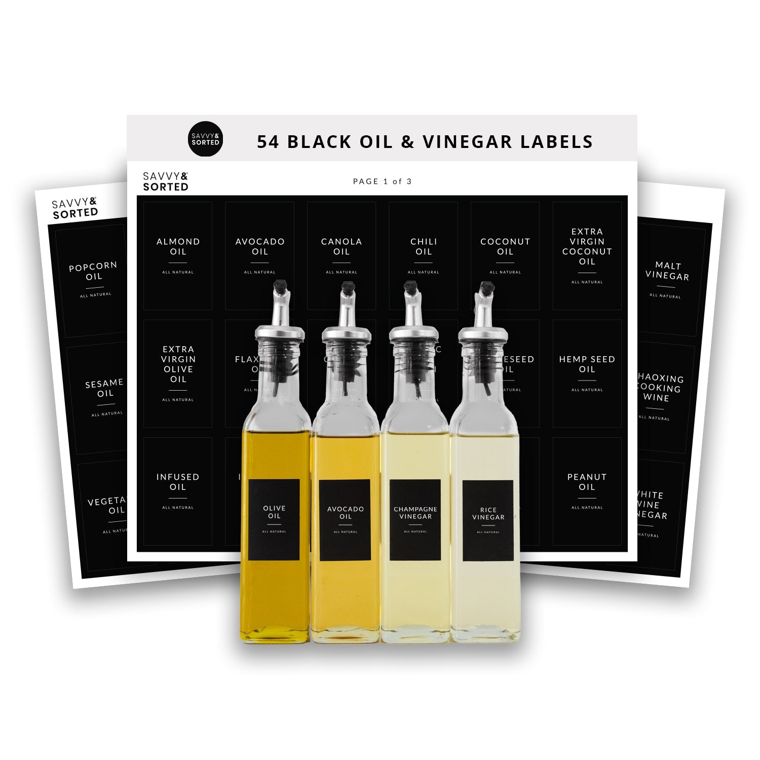 Black Minimalist Oil Labels - Savvy & Sorted