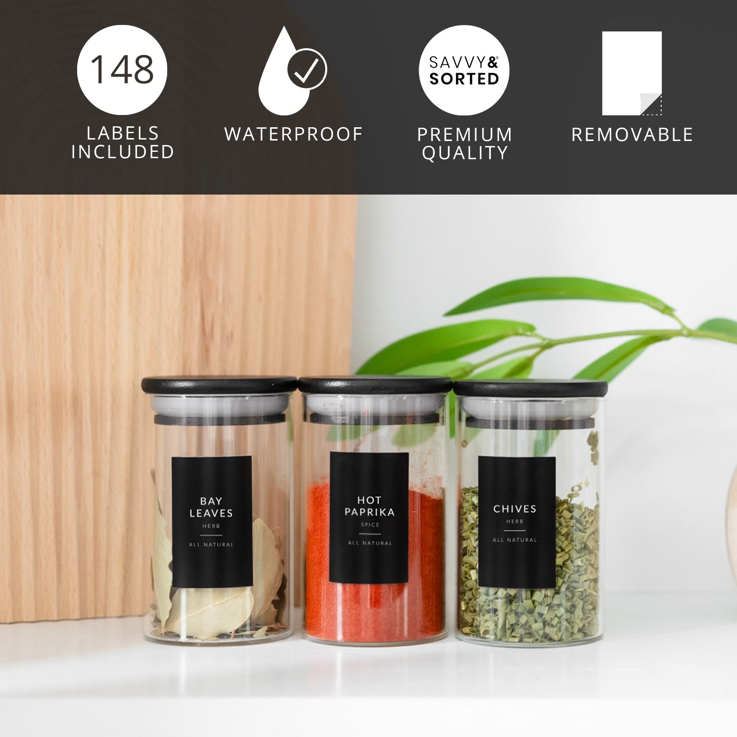 Black Minimalist Spice Labels - Savvy &amp; Sorted