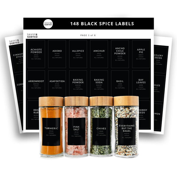 Savvy & Sorted® Black Minimalist Spice Labels - 162 Labels