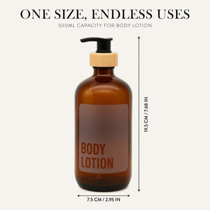 Body Lotion Glass Amber Bottle 500ml - Savvy &amp; Sorted