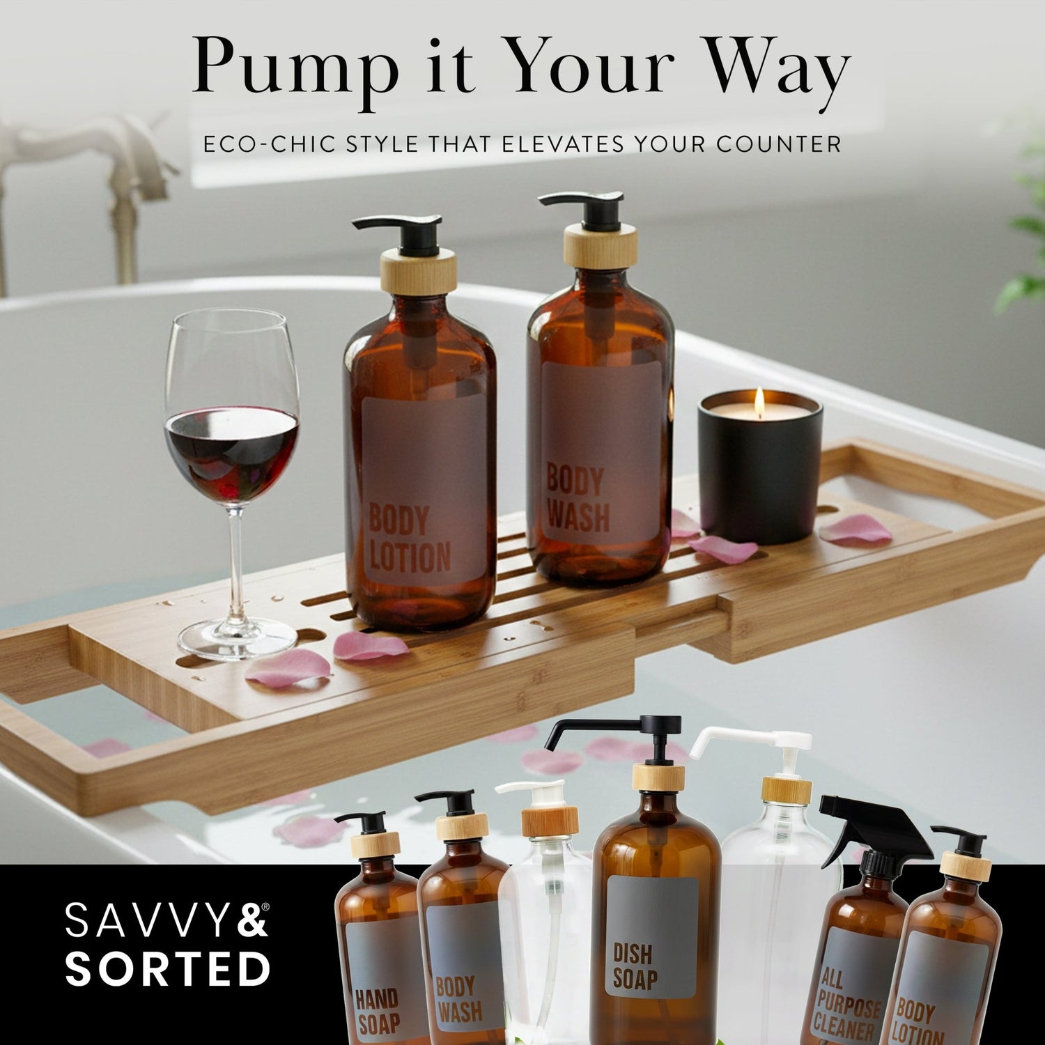 Body Lotion Glass Amber Bottle 500ml - Savvy &amp; Sorted