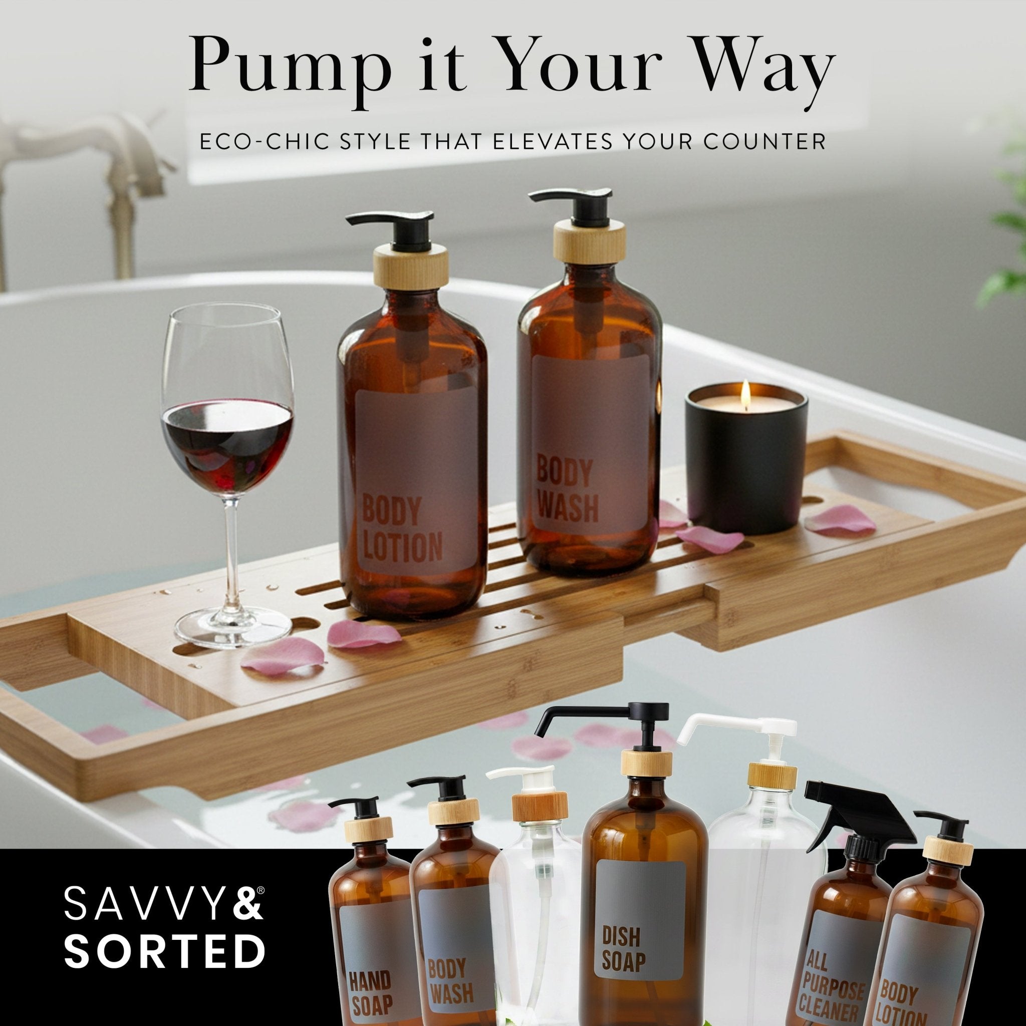 Body Lotion Glass Amber Bottle 500ml - Savvy &amp; Sorted