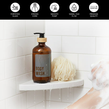 Body Wash Glass Amber Bottle 500ml - Savvy &amp; Sorted