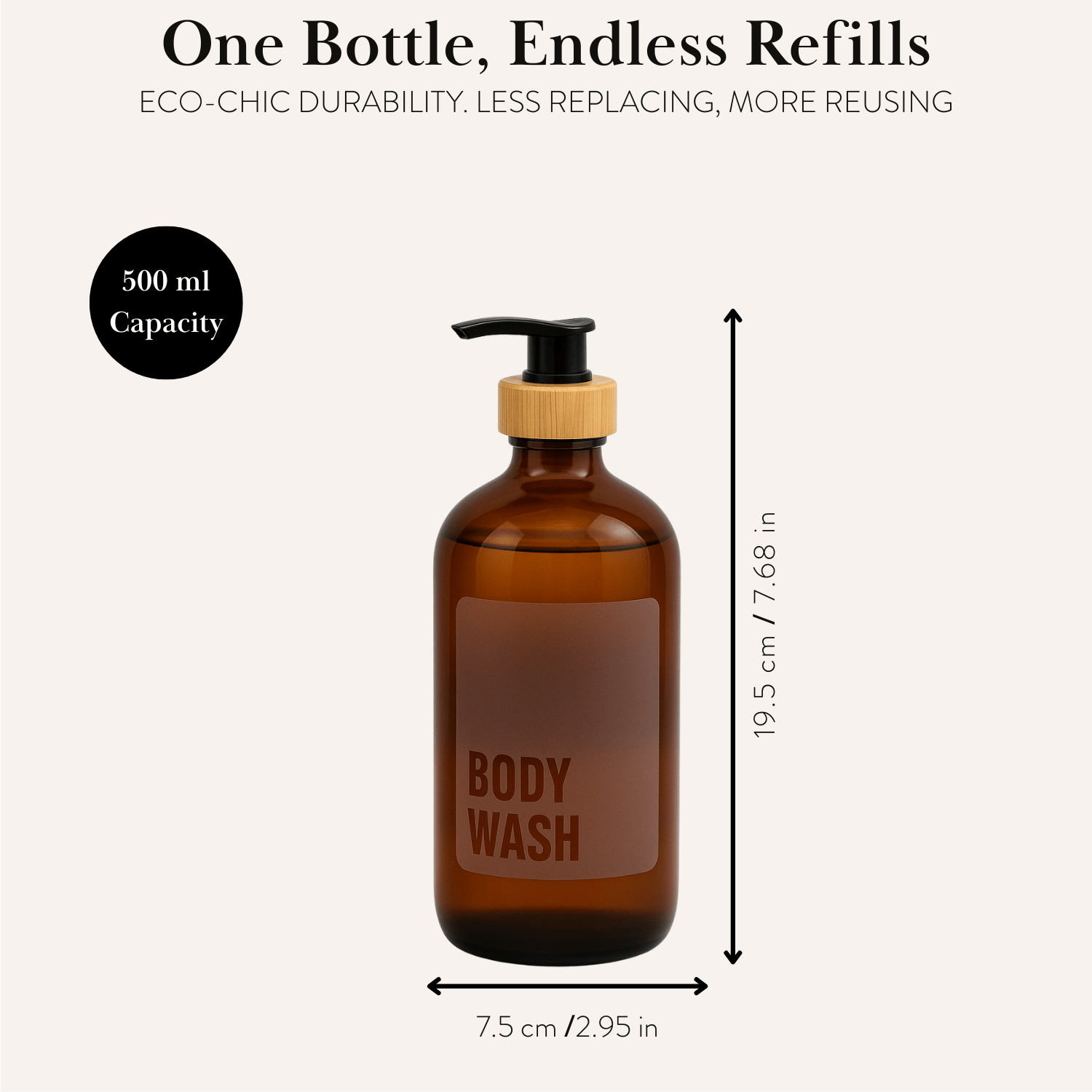 Body Wash Glass Amber Bottle 500ml - Savvy &amp; Sorted