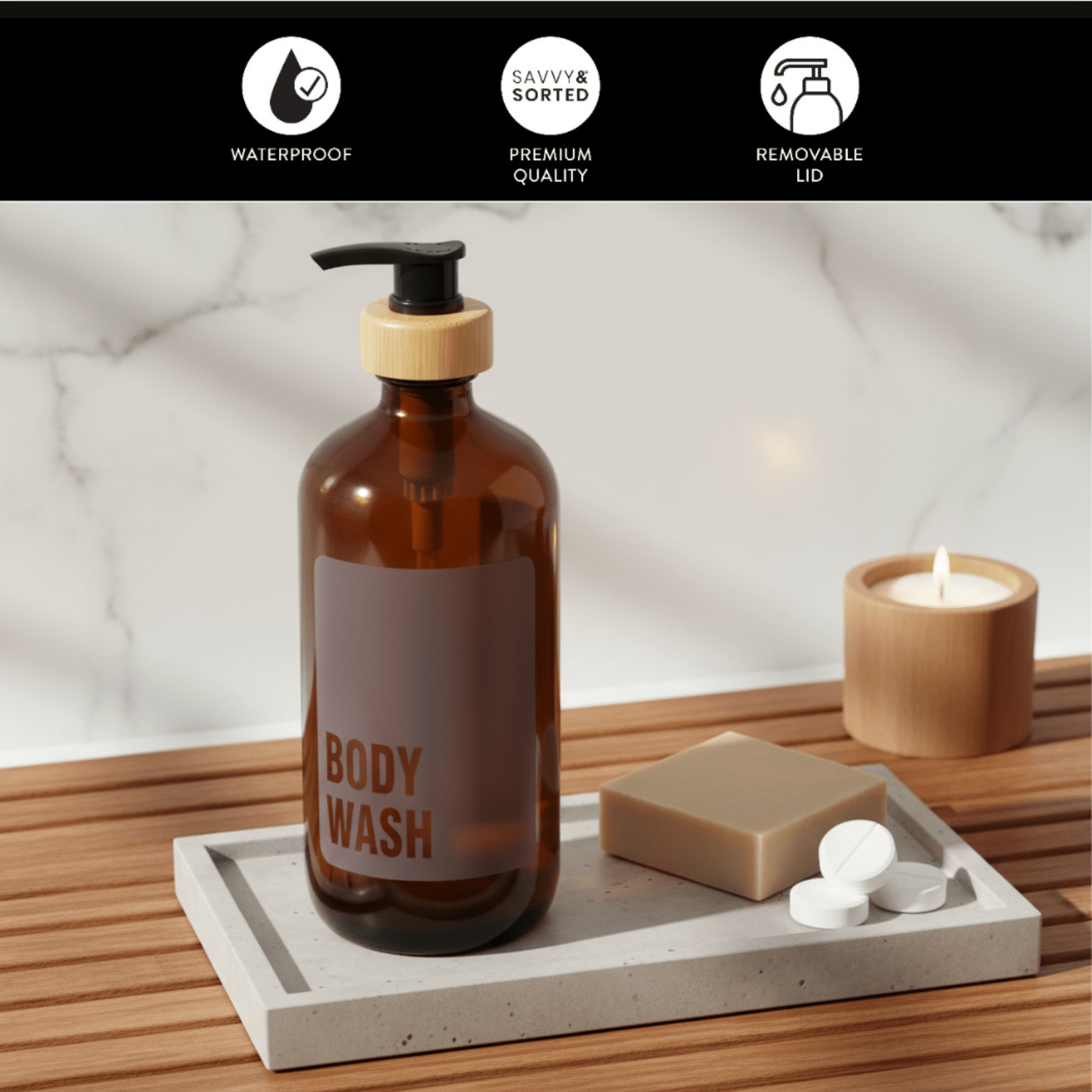 Body Wash Glass Amber Bottle 500ml - Savvy &amp; Sorted