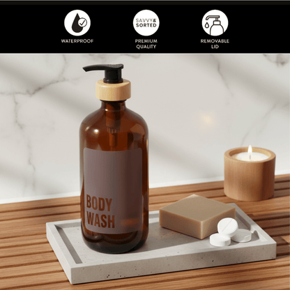 Body Wash Glass Amber Bottle 500ml - Savvy &amp; Sorted