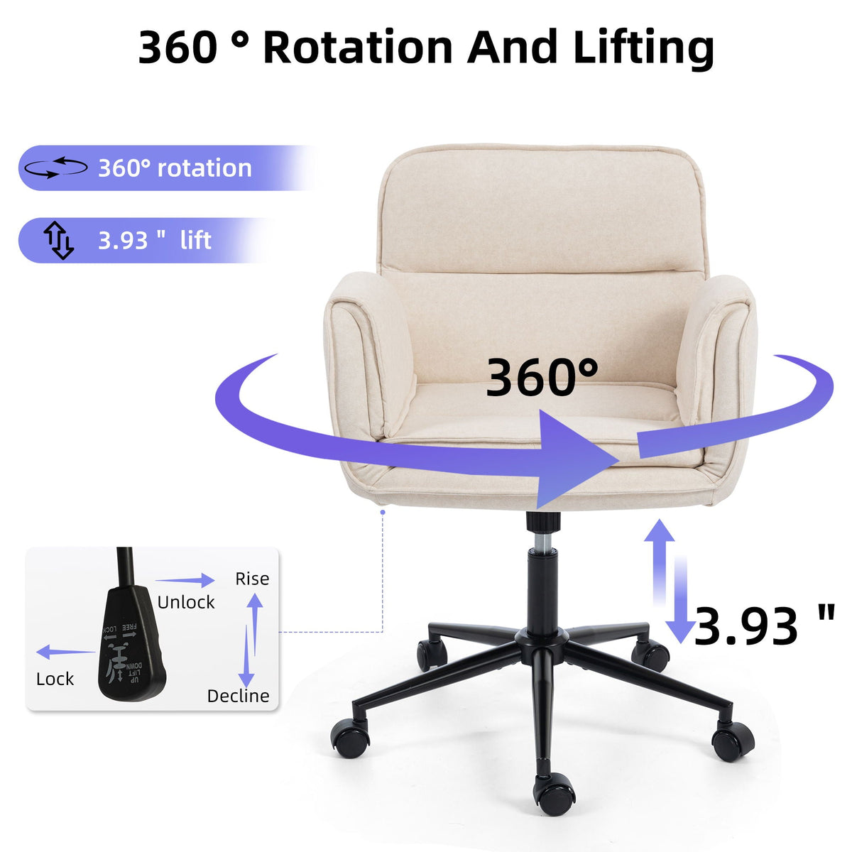 Criss Cross Swivel Desk Chair With Adjustable Armrests &amp; Wheels For Home Office