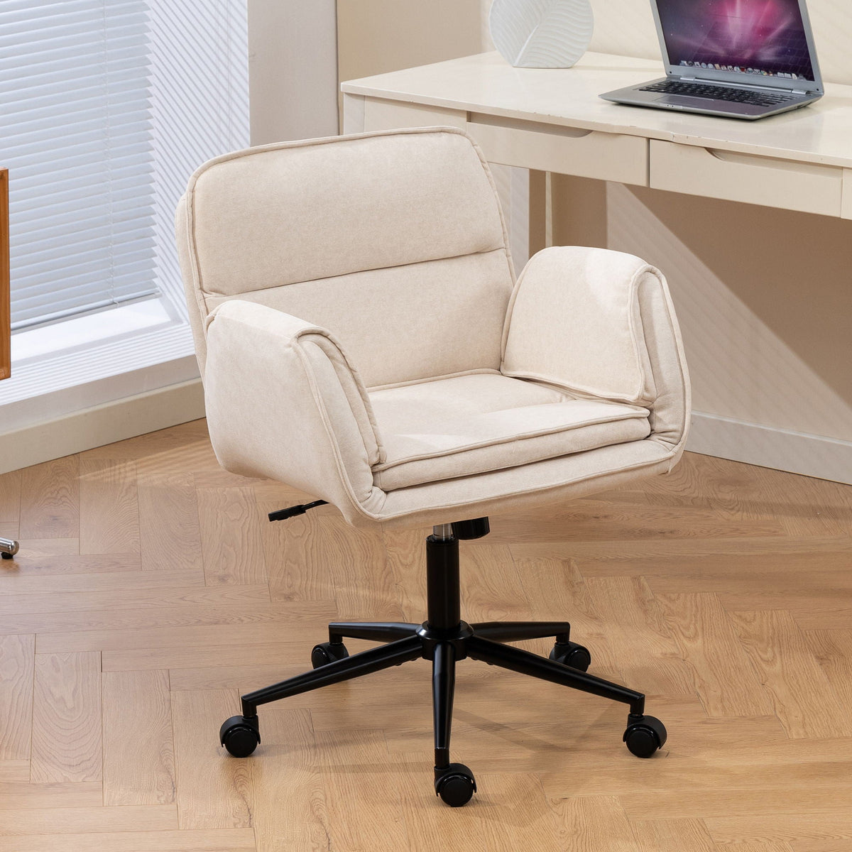 Criss Cross Swivel Desk Chair With Adjustable Armrests &amp; Wheels For Home Office