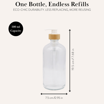 Clear Glass Bottle with Pump Dispenser 500ml - Savvy &amp; Sorted