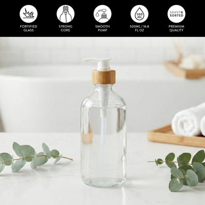 Clear Glass Bottle with Pump Dispenser 500ml - Savvy &amp; Sorted