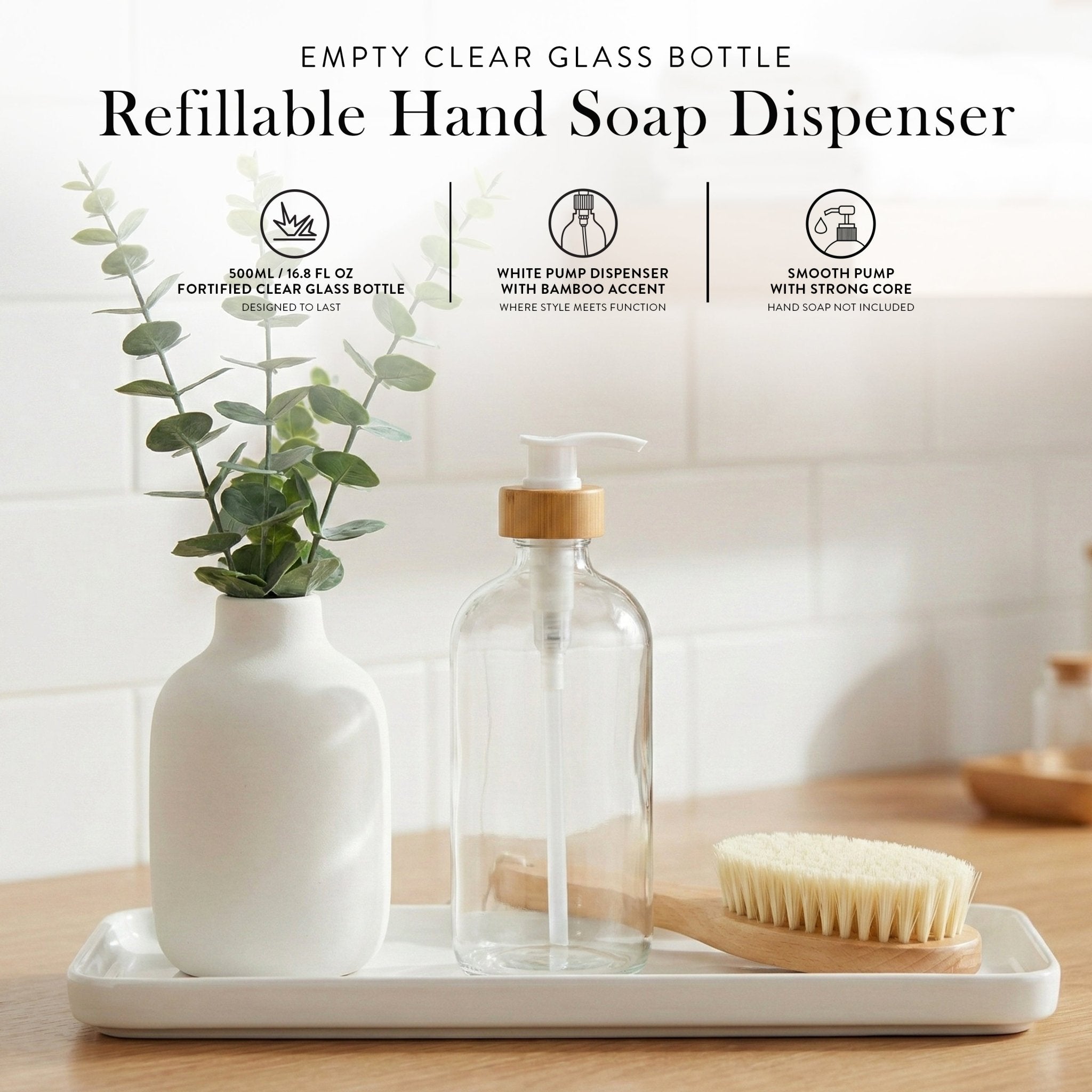 Clear Glass Bottle with Pump Dispenser 500ml - Savvy &amp; Sorted