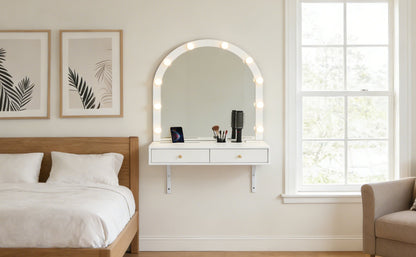 Floating Makeup Vanity Desk with Mirror &amp; 3-Color Lights