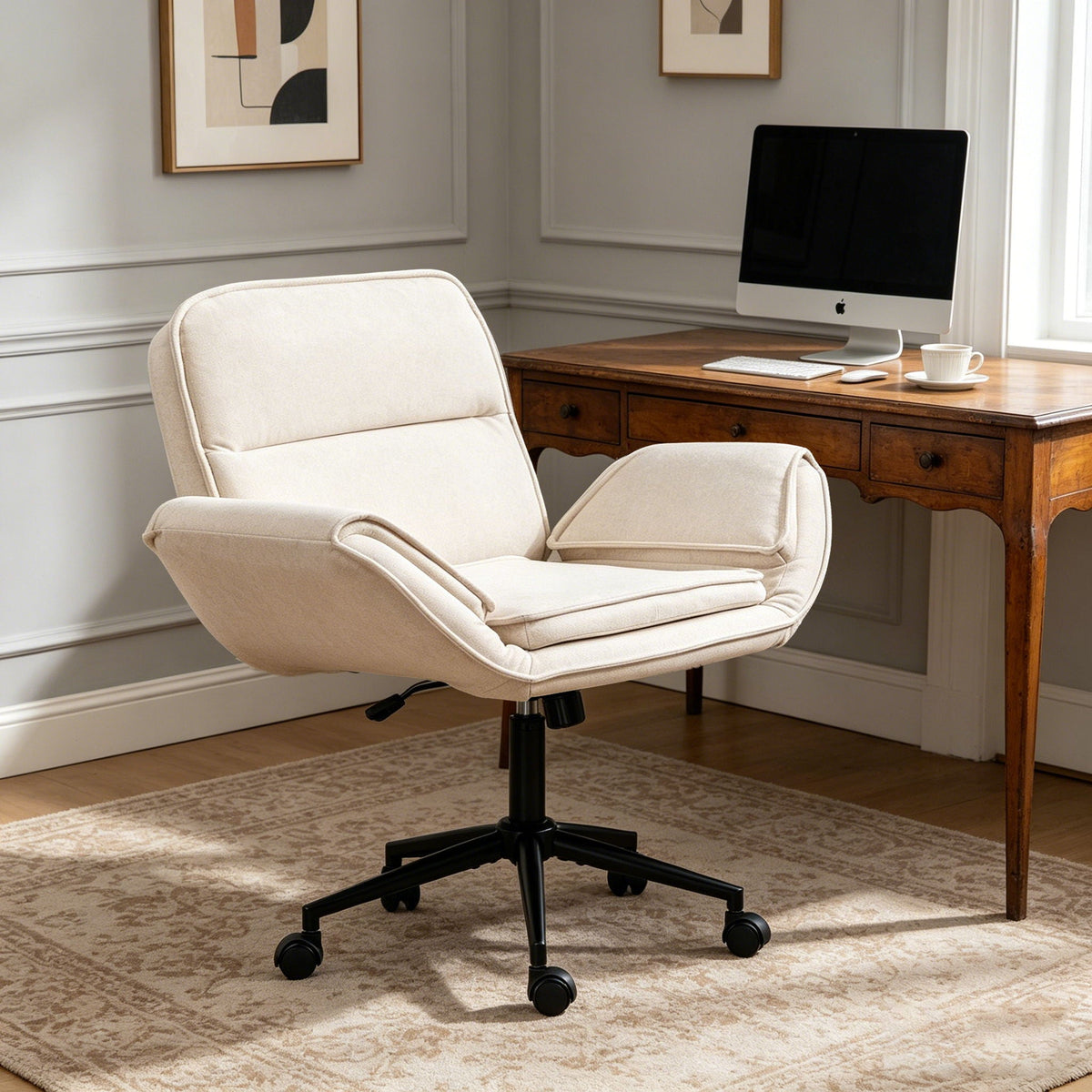 Criss Cross Swivel Desk Chair With Adjustable Armrests &amp; Wheels For Home Office