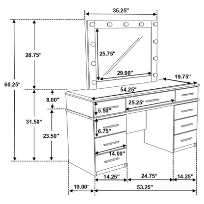 Sarah - 9 Drawer Vanity Desk With Mirror Set - White