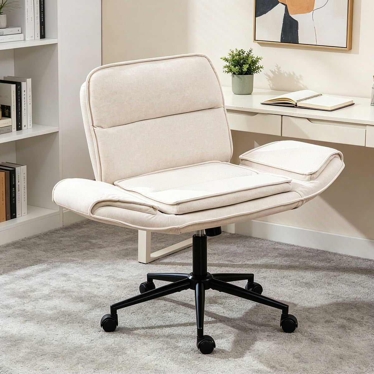 Criss Cross Swivel Desk Chair With Adjustable Armrests &amp; Wheels For Home Office
