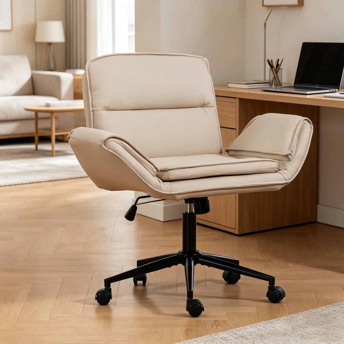 Criss Cross Swivel Desk Chair With Adjustable Armrests &amp; Wheels For Home Office