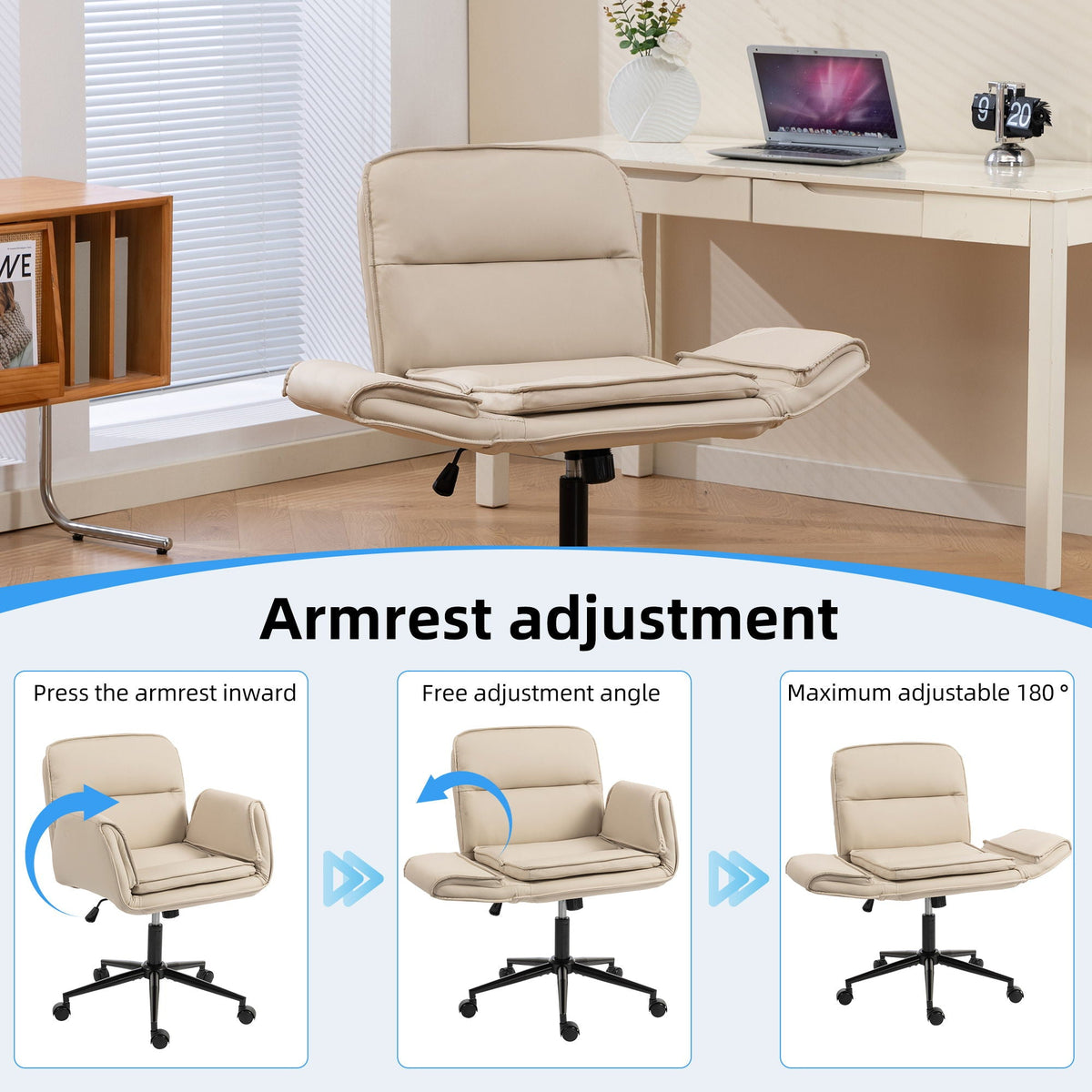 Criss Cross Swivel Desk Chair With Adjustable Armrests &amp; Wheels For Home Office