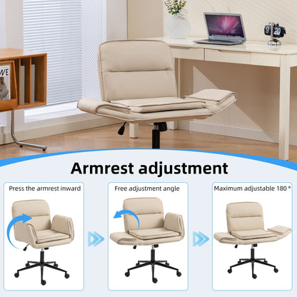 Criss Cross Swivel Desk Chair With Adjustable Armrests &amp; Wheels For Home Office
