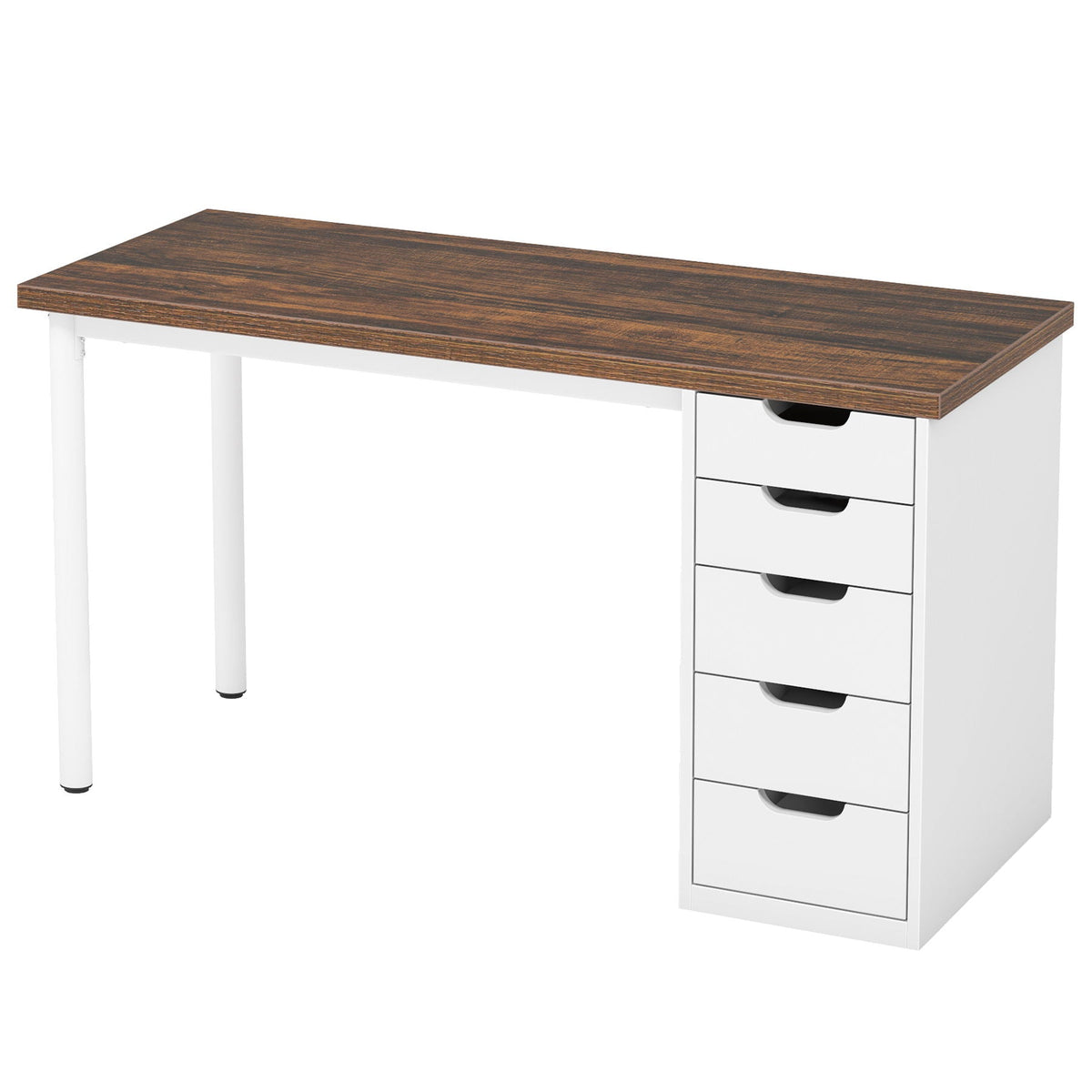Computer Desk With 5 Drawers, Reversible Cabinet Design