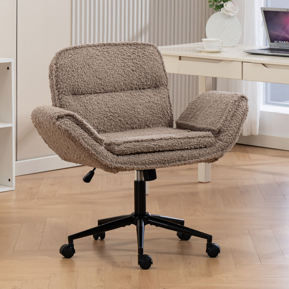 Criss Cross Swivel Desk Chair With Adjustable Armrests &amp; Wheels For Home Office