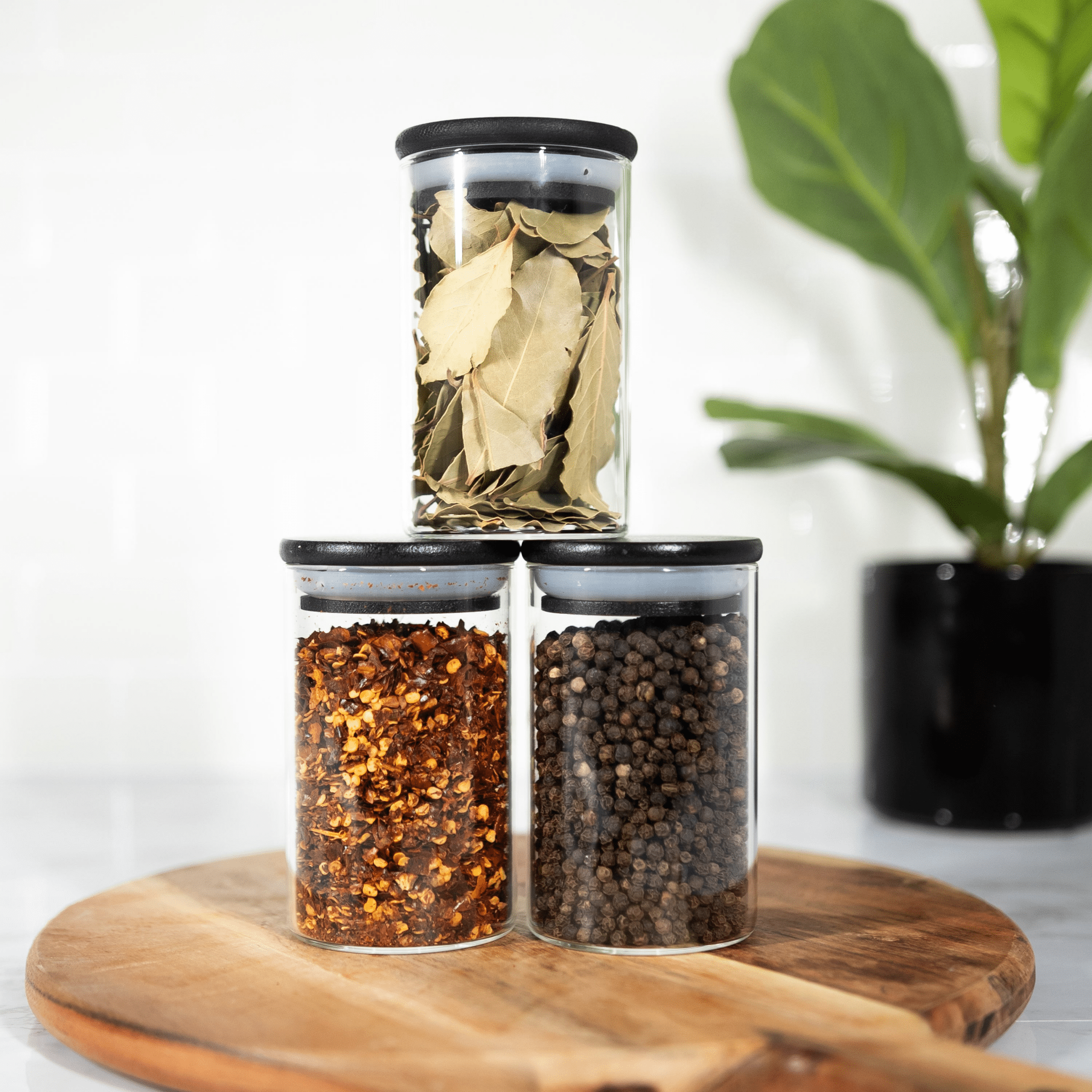 Glass Spice Jars with Black Bamboo Lids - 12 PACK - Savvy & Sorted