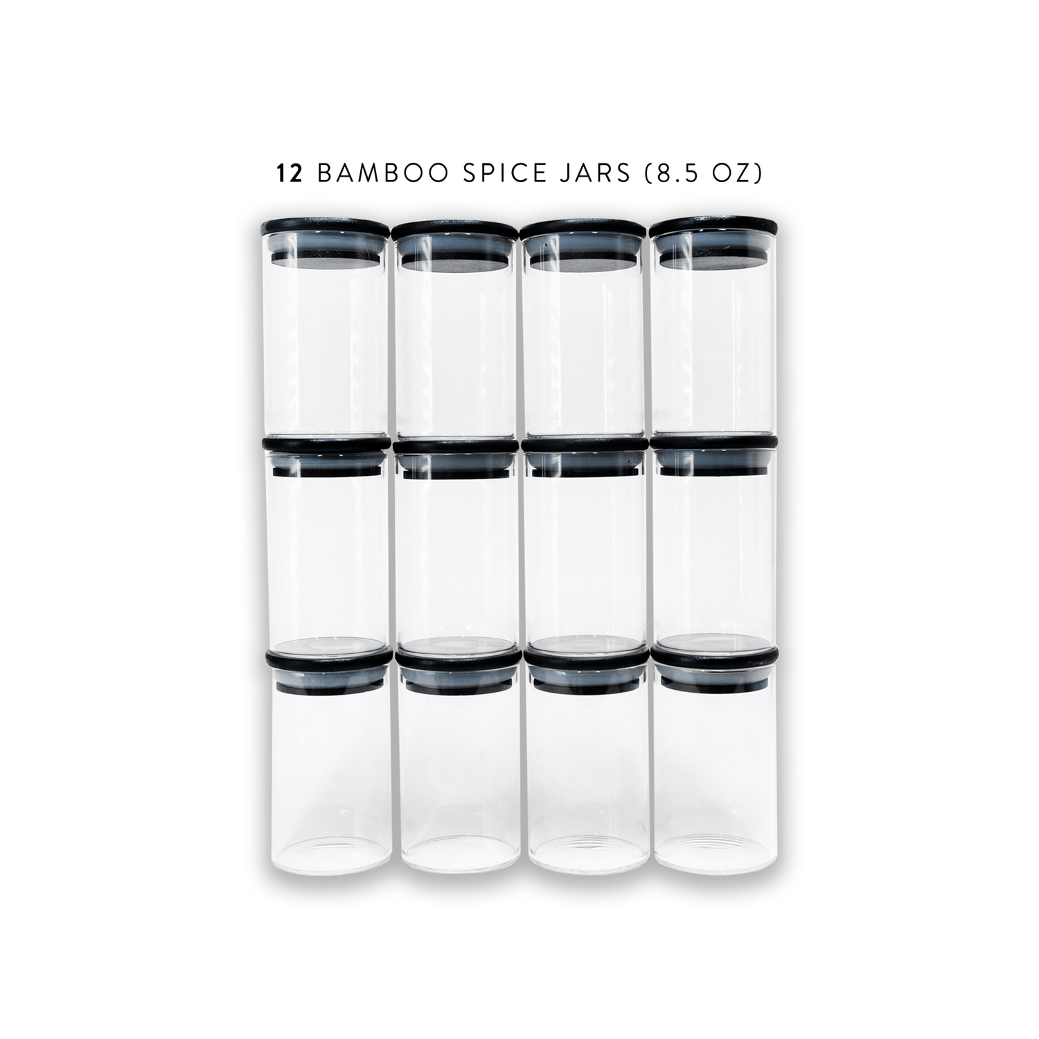 Glass Spice Jars with Black Bamboo Lids - 12 PACK - Savvy &amp; Sorted