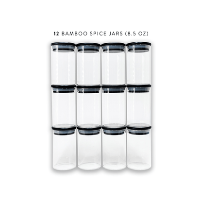 Glass Spice Jars with Black Bamboo Lids - 12 PACK - Savvy &amp; Sorted